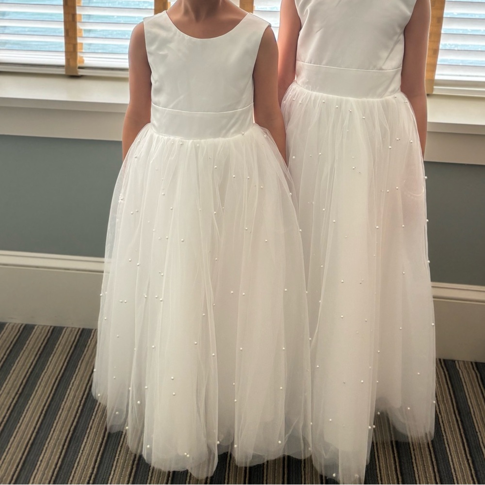 Little Girl Dress White Dress with Pearls